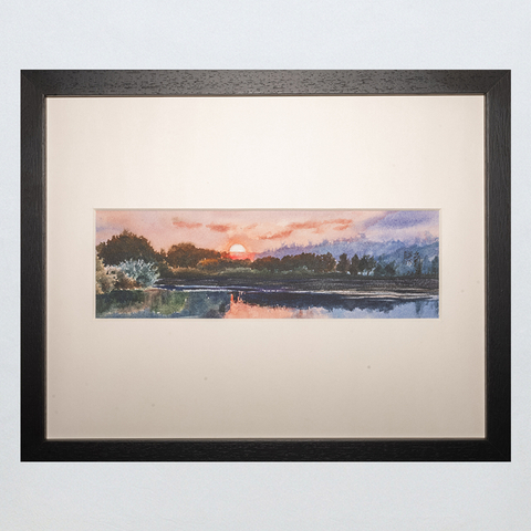 River at Dusk Framed Watercolor Art