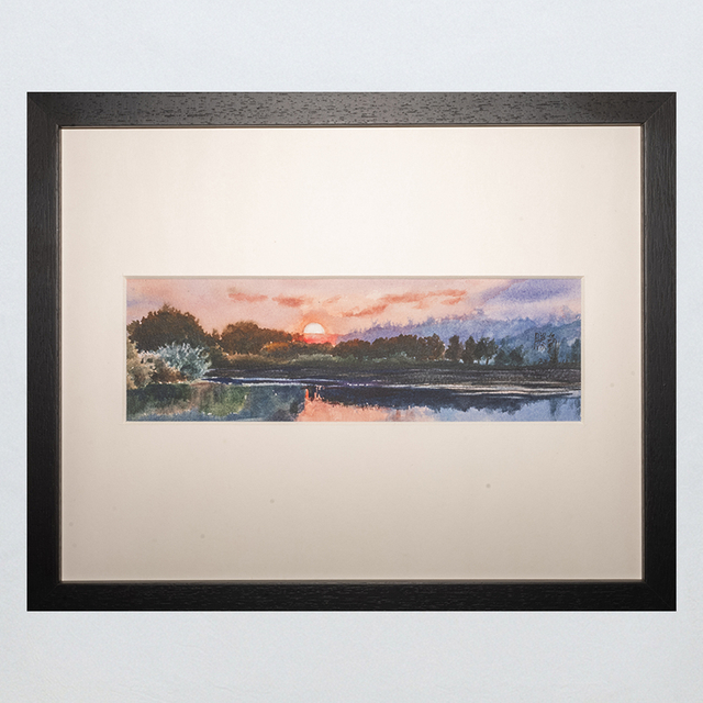 River at Dusk Framed Watercolor Art