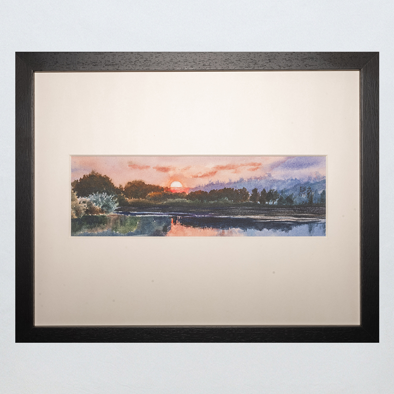 River at Dusk Framed Watercolor Art