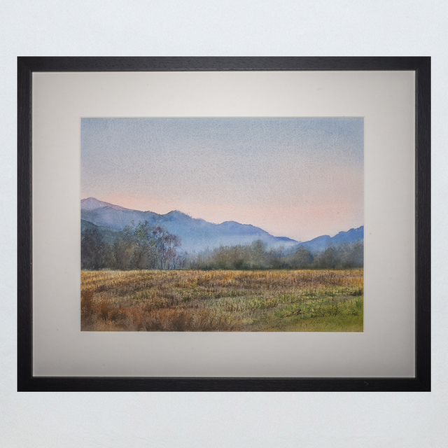Blue Mountains in Autumn Framed Watercolor Art