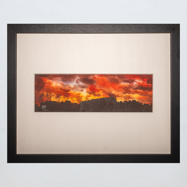 Crimson Horizon Framed Watercolor Art