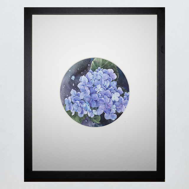 Hydrangeas Under a Starlit Sky Framed Watercolor Art