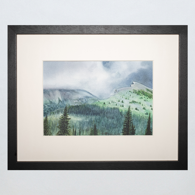 Clouds Over Emerald Hills Framed Watercolor Art